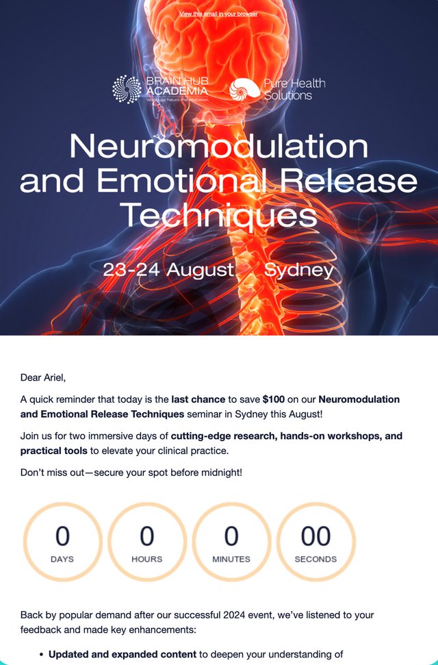 Brain Hub Academia seminar reminder email