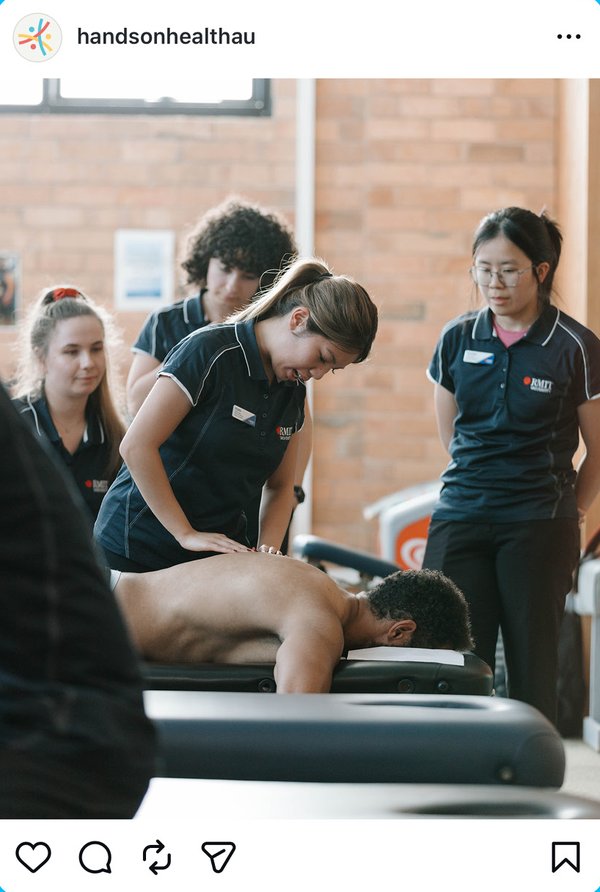 Hands-on Health students in a clinic photo post