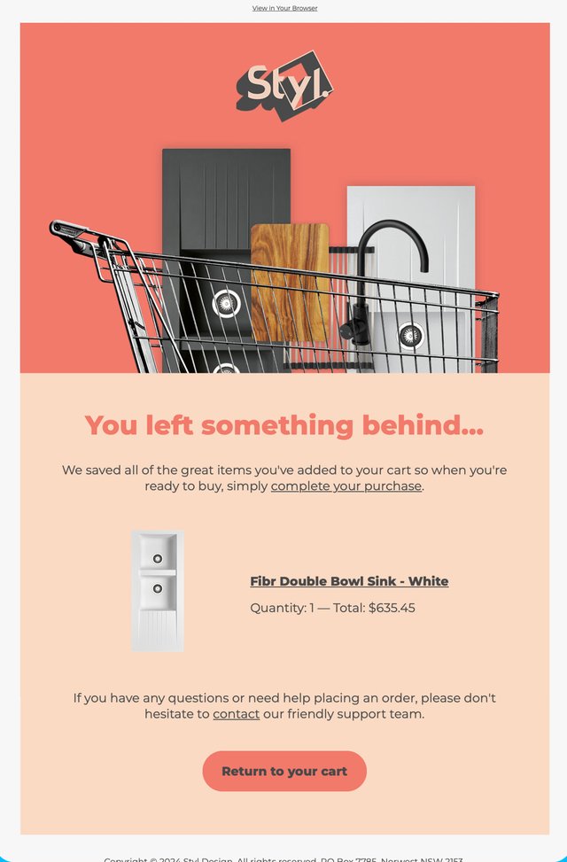 Styl Design abandoned cart email